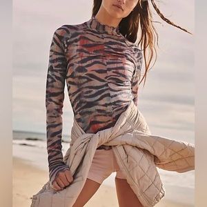 FP Free People Movement Tiger Print Mock Neck Top Size XS